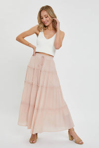 TIERED MAXI SKIRT: NUDE BLUSH