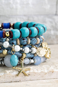 Multi Beaded Natural Stone Stacked Bracelet Ocean