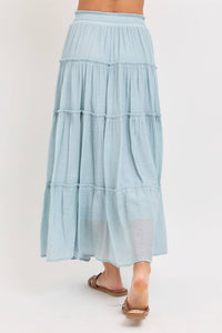 BESTSELLER TIERED MAXI SKIRT: MISTY BLUE