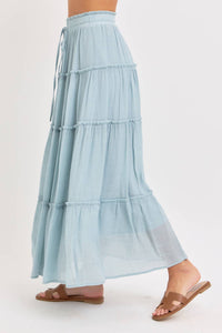 BESTSELLER TIERED MAXI SKIRT: MISTY BLUE