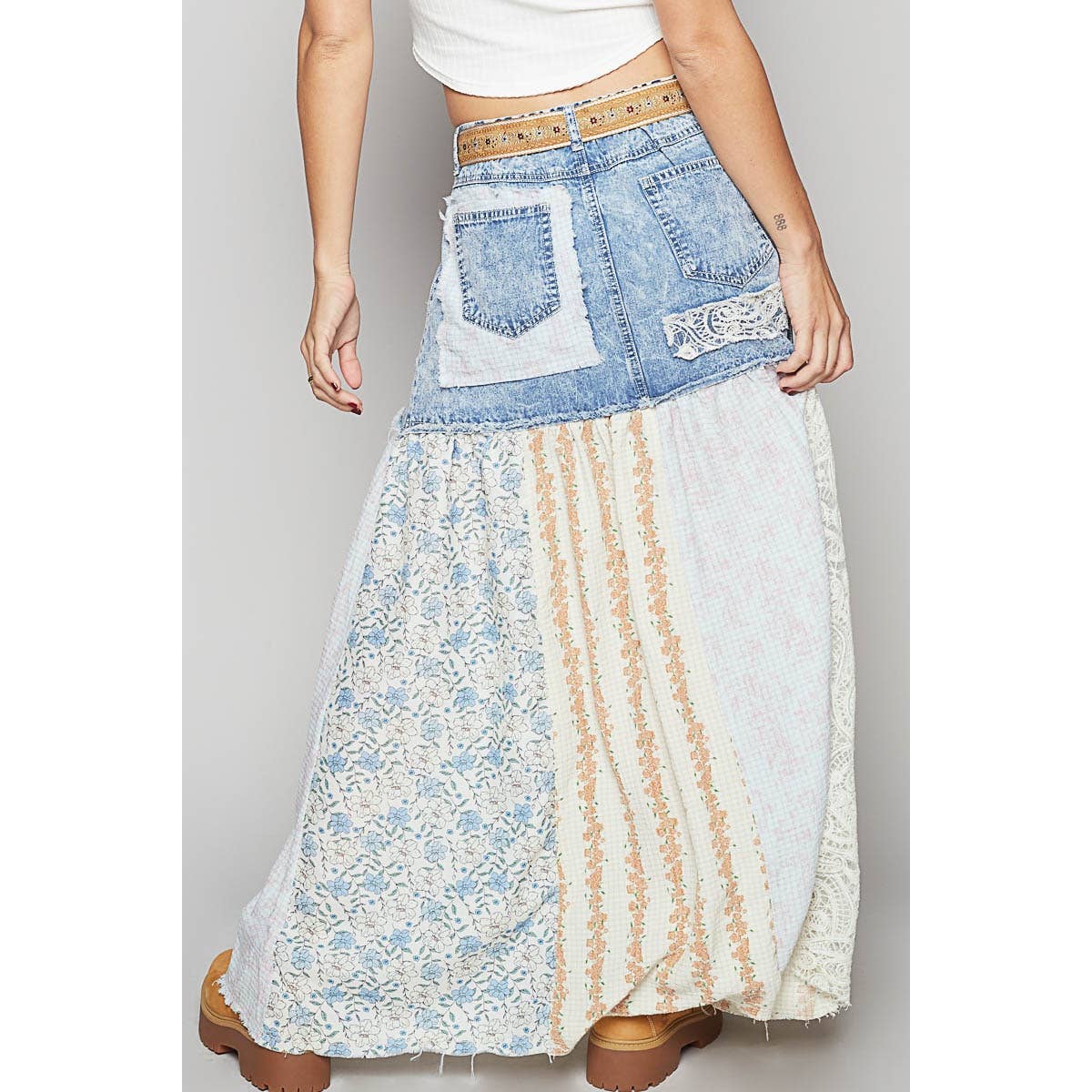 Woven floral print mixed skirt * on sale
