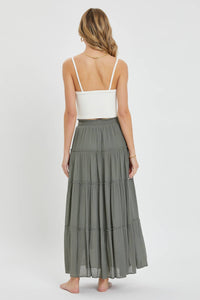 TIERED MAXI SKIRT: OLIVE