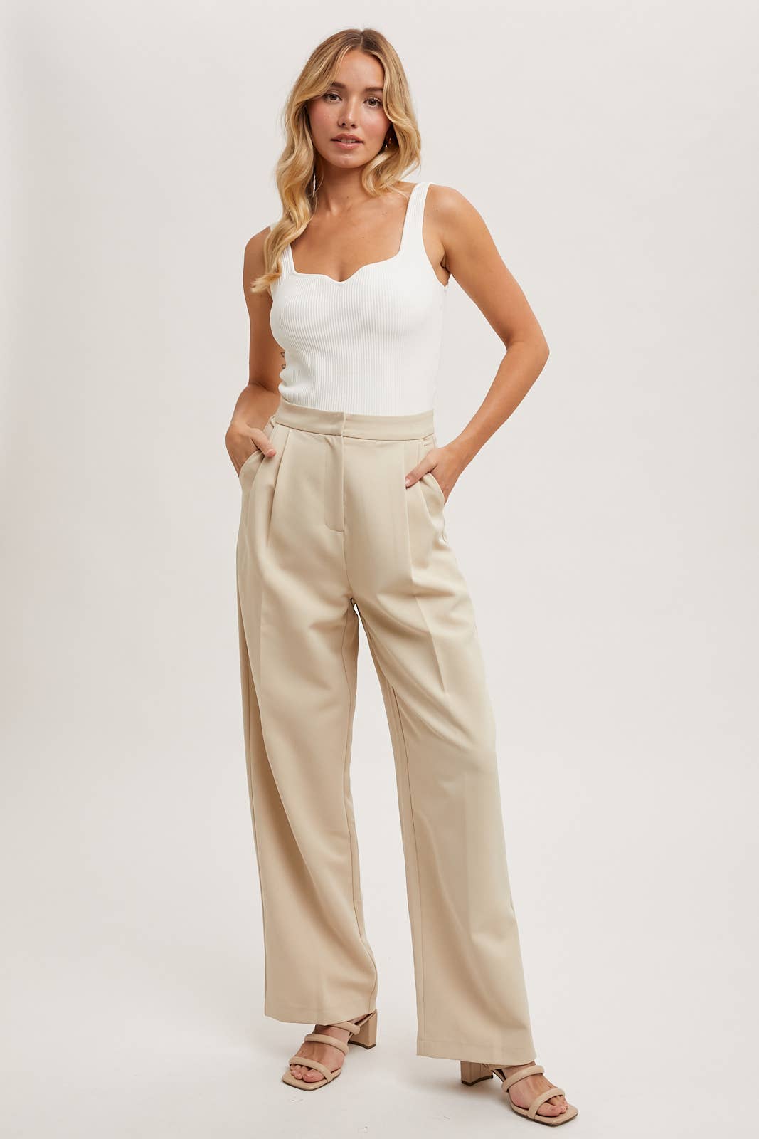ESSENTIAL RIBBED TANK: IVORY * on sale