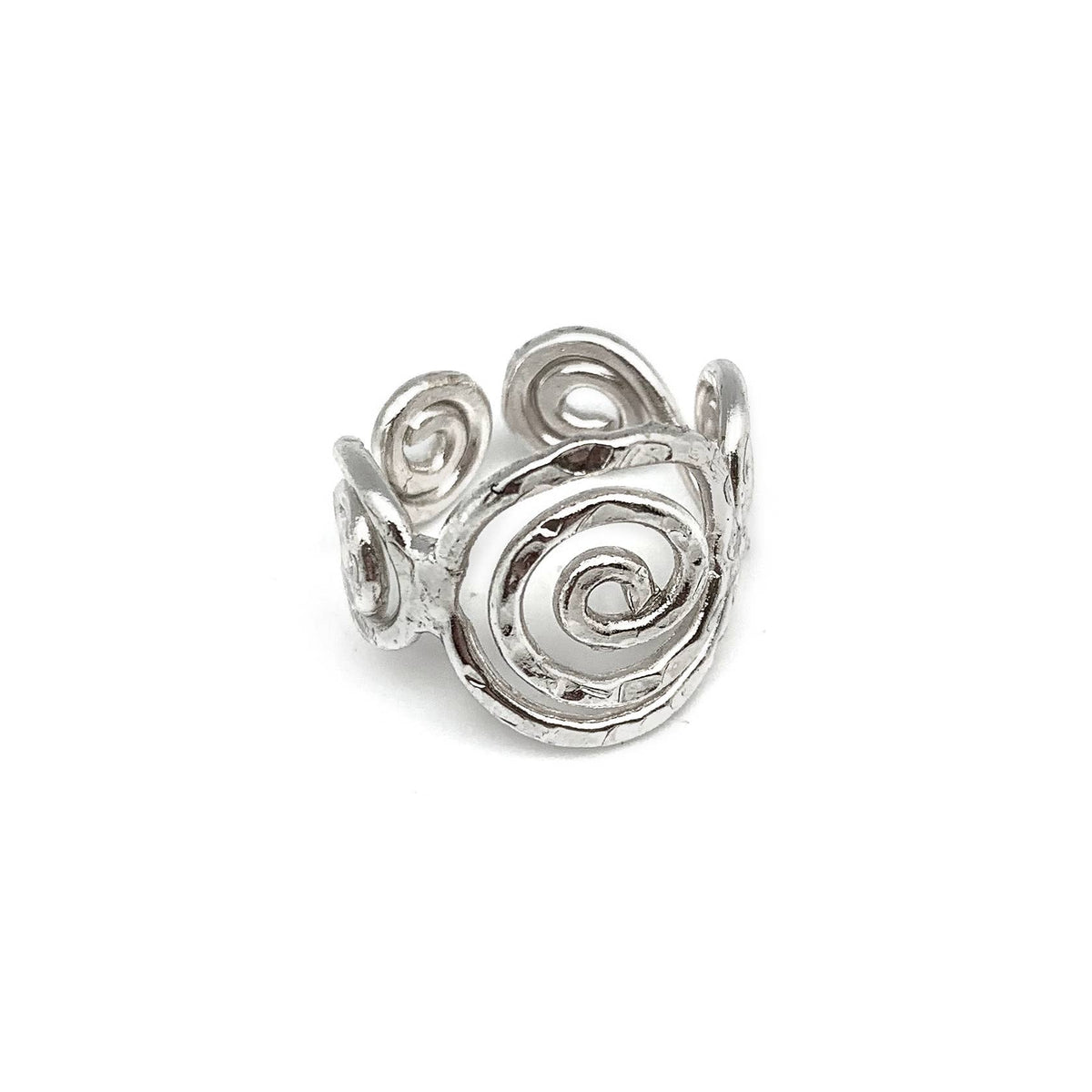 Silver Plated Adjustable Ring - Spiral Circles