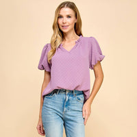 Solid Textured Air Flow Top: Grape Blouse