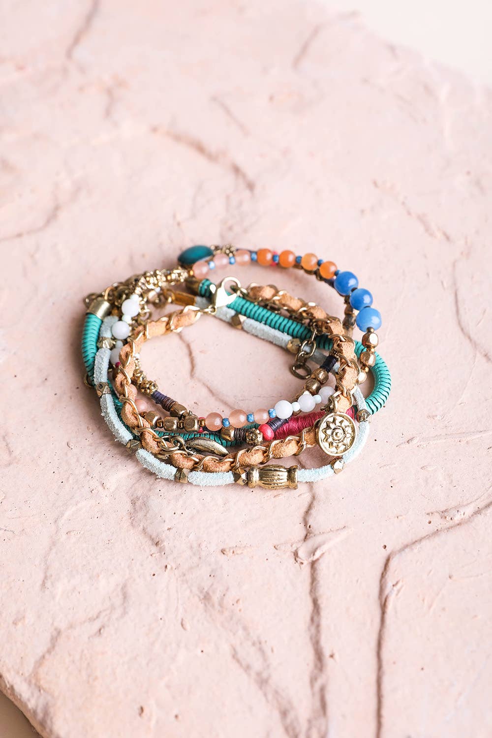 Boho Teal & Multi-Color Stacked Bracelet Set – Bold Style💫: Teal