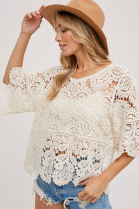 CROCHET LACE BLOUSE TOP: NATURAL