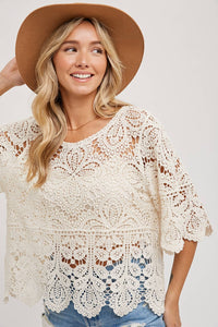 CROCHET LACE BLOUSE TOP: NATURAL