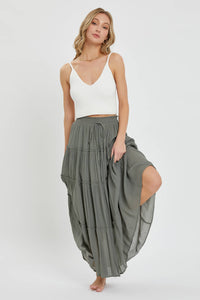 TIERED MAXI SKIRT: OLIVE