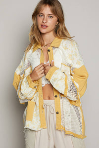 Oversized Balloon sleeve floral contrast jacket by POL: MUSTARD
