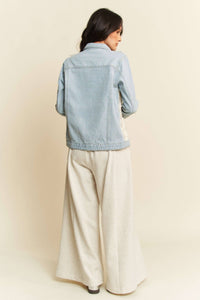 FRAYED LACE PANEL DENIM JACKET: Light Denim