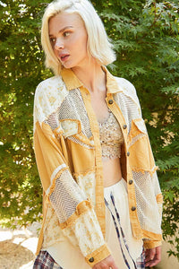 Oversized Balloon sleeve floral contrast jacket by POL: MUSTARD