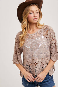 CROCHET LACE TOP: LATTE