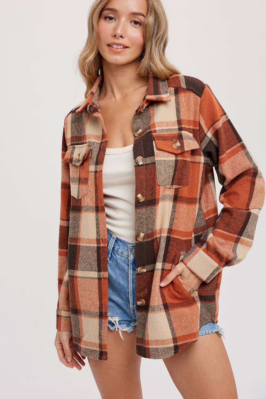 FLANNEL PLAID SHACKET / JACKET WITH POCKETS : AUTUMN PLAID