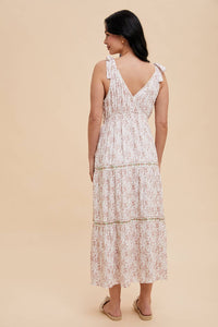 TIERED TIE STRAP MIDI DRESS: MAUVE