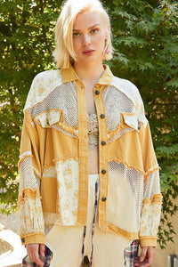 Oversized Balloon sleeve floral contrast jacket by POL: MUSTARD