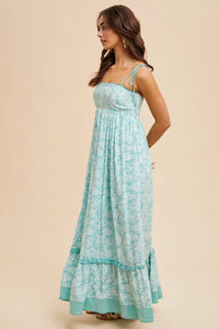 FLORAL CONTRAST MAXI DRESS: SEAFOAM
