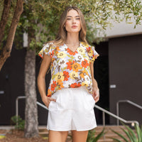 Floral Top V Neck Detail with Triple Layered Sleeves: Grey * on sale