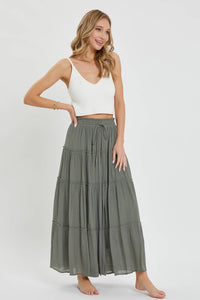TIERED MAXI SKIRT: OLIVE
