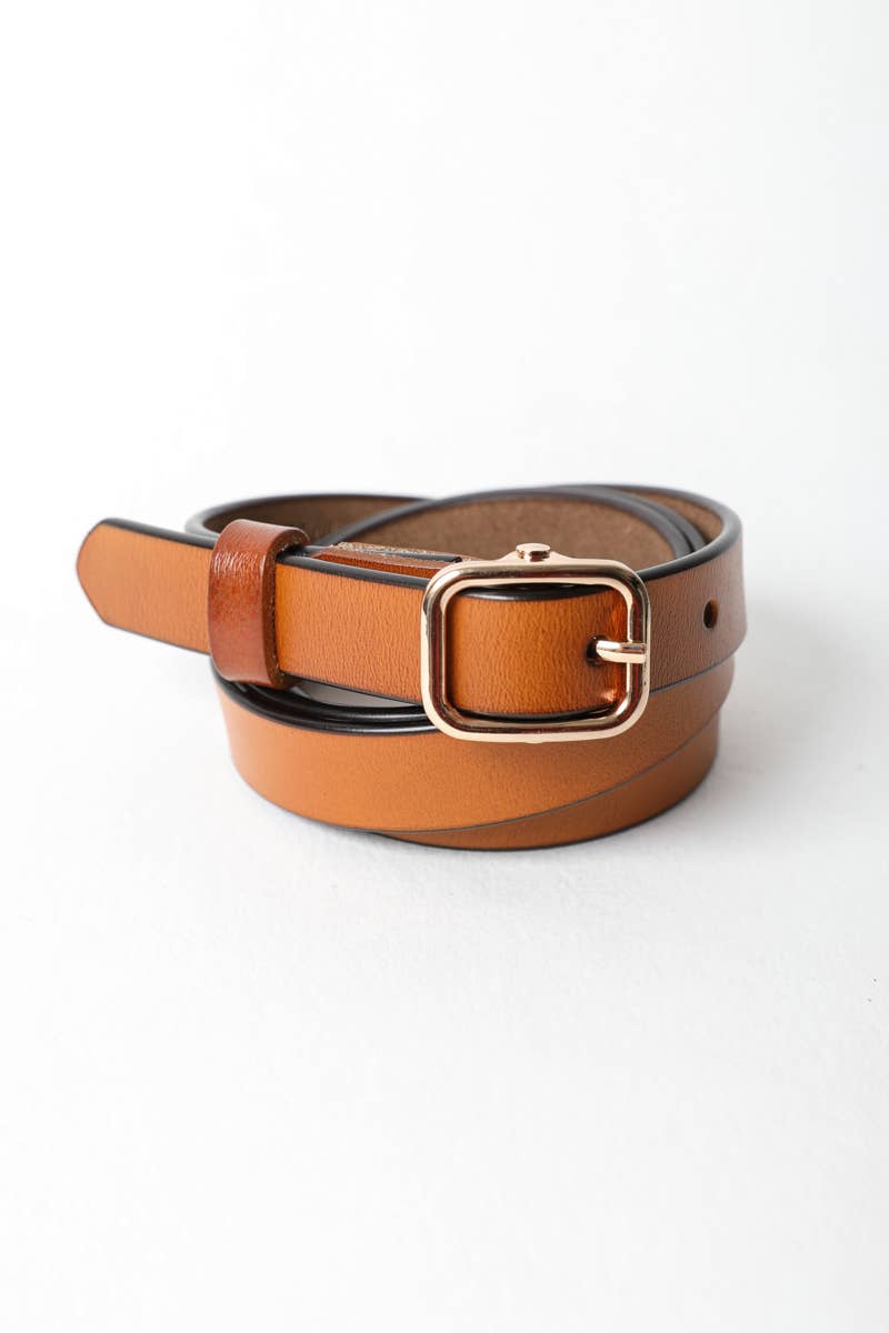 Classic Skinny Leather Fashion Belt: Camel * on sale