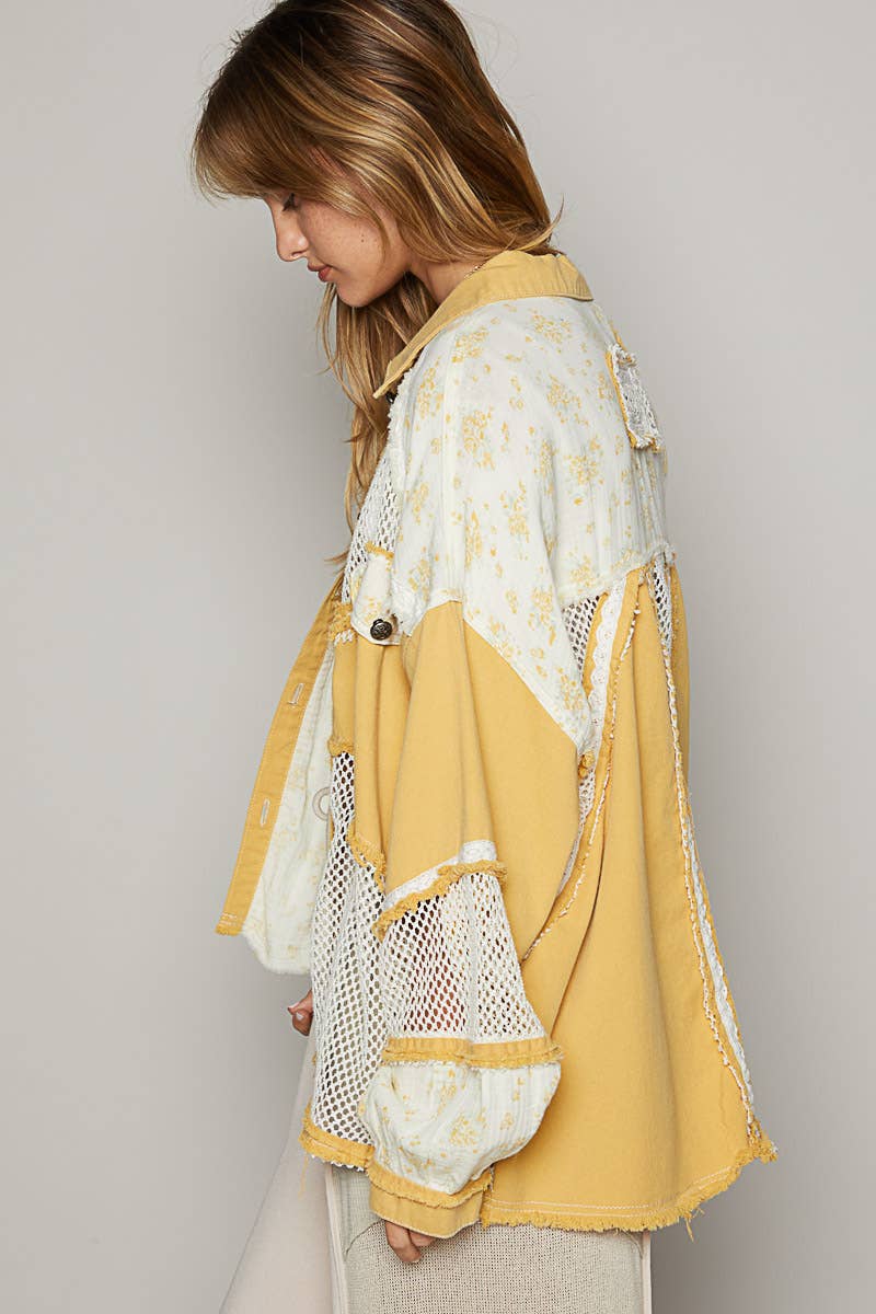 Oversized Balloon sleeve floral contrast jacket by POL: MUSTARD