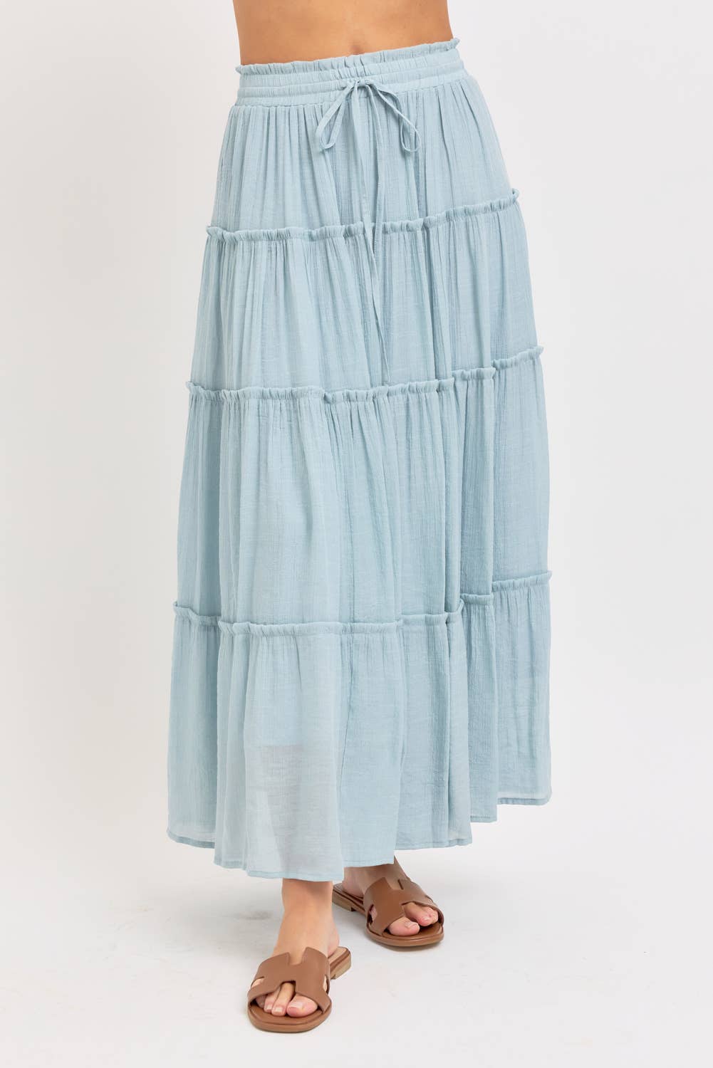BESTSELLER TIERED MAXI SKIRT: MISTY BLUE
