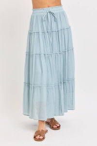 BESTSELLER TIERED MAXI SKIRT: MISTY BLUE