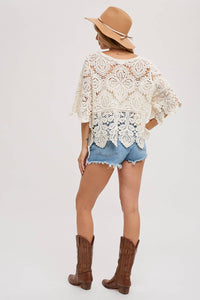 CROCHET LACE BLOUSE TOP: NATURAL