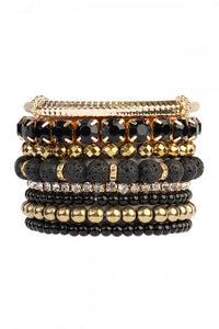 Mixed Beads Charm Multi Line Bracelet: Gold