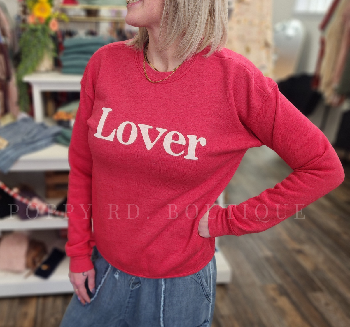 LOVER Graphic Sweatshirt: CRANBERRY HEATHER * on sale