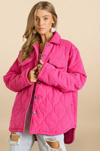 SOLID QUILTED JACKET WITH SIDE POCKET: Hot Pink