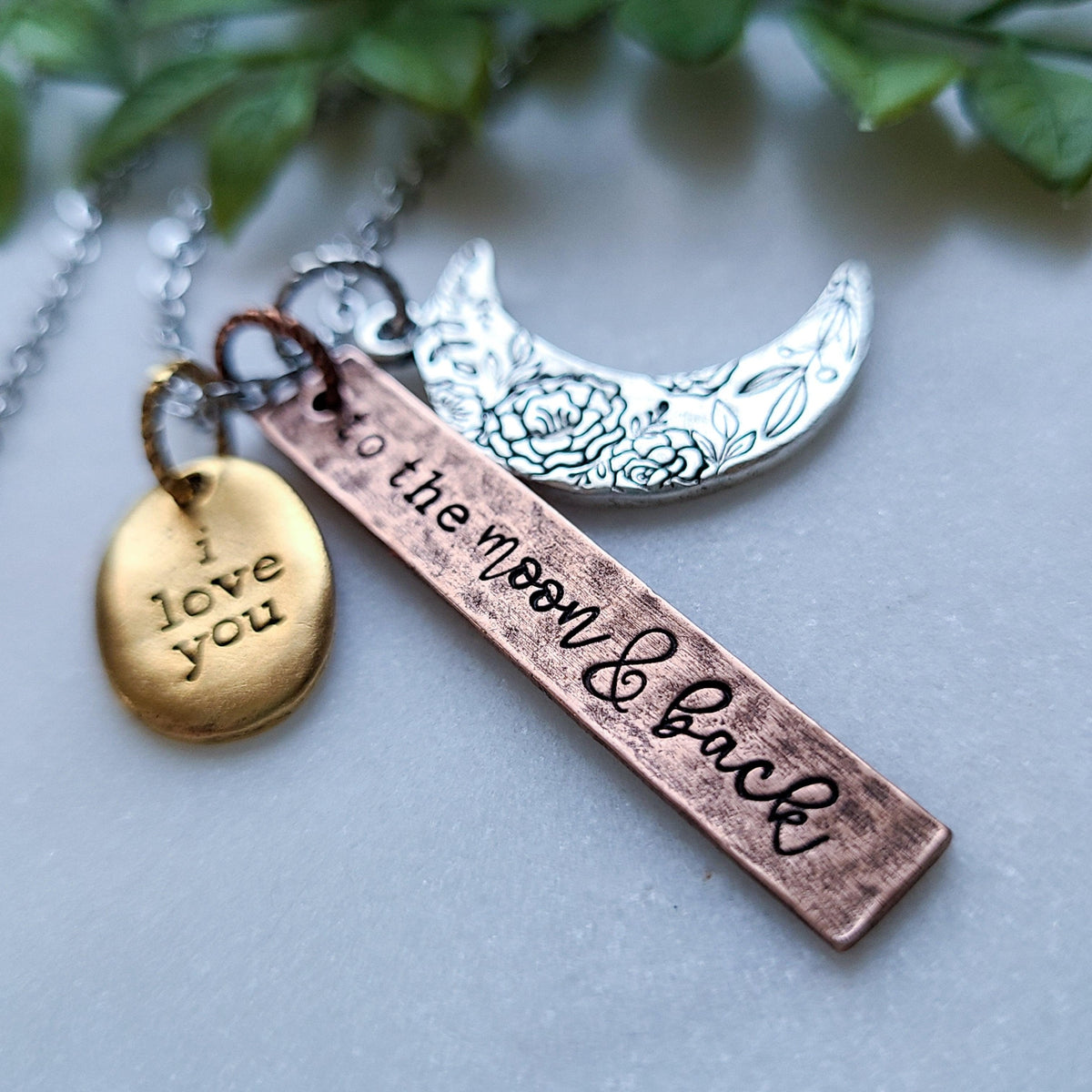 "I Love you to the Moon and Back" stamped necklace