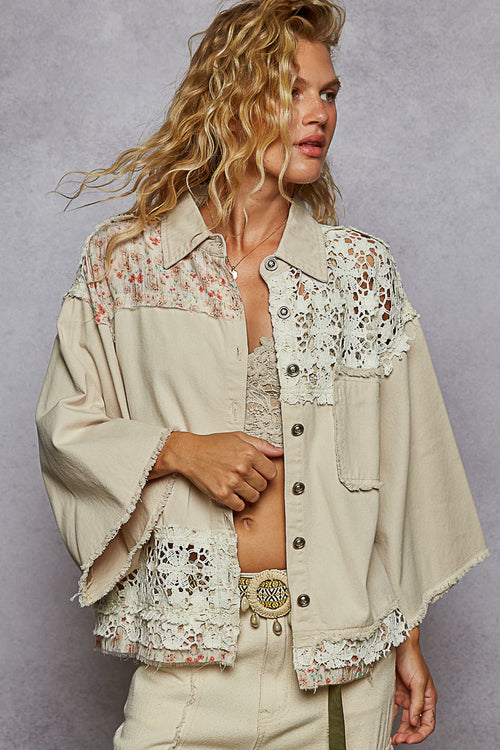 Oversized floral lace contrast jacket by POL-almond milk