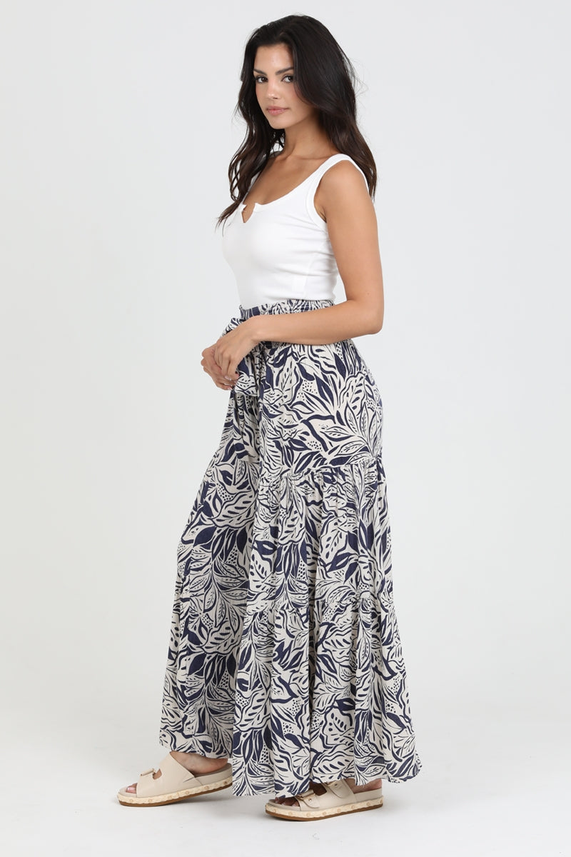 Boho Navy Floral Wide Leg Pants