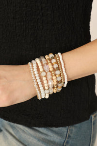 Charm Mix Bead Natural Stone Wood Layered Stackable Bracelet: White