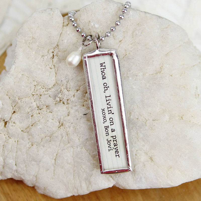 "Whoa, we're halfway there" stamped necklace