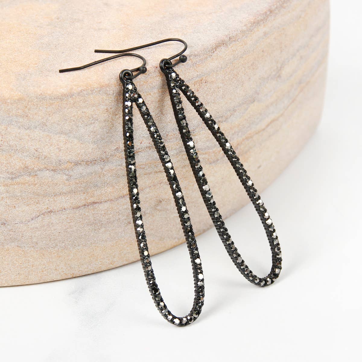 Long Teardrop Rhinestone Earrings: Black