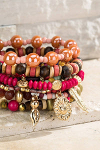 Multi Layered Beads Bracelet: Flamingo