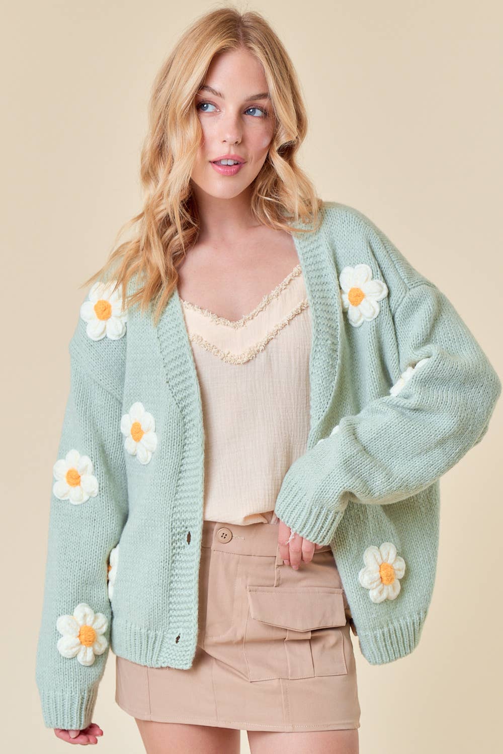 DROP SHOULDER FLOWER CARDIGAN