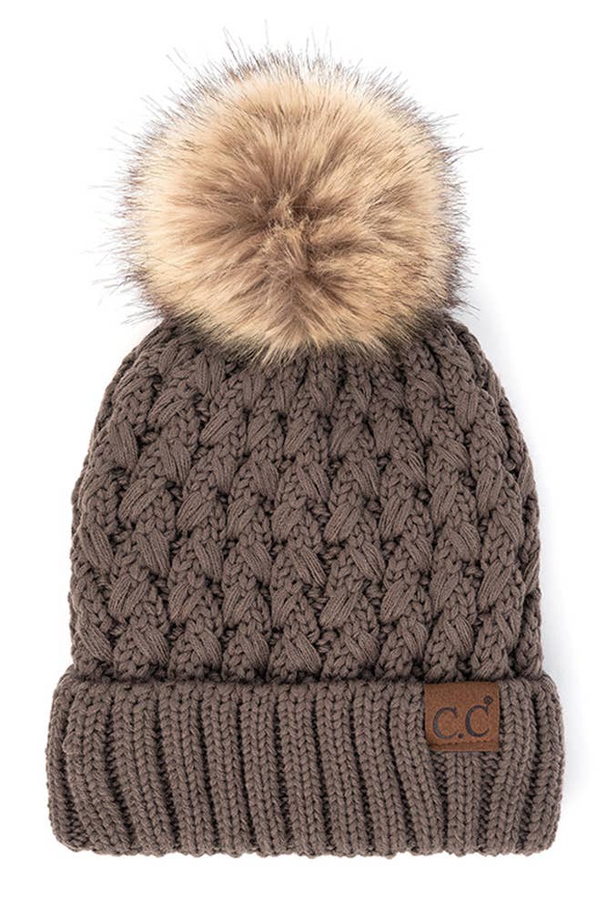 C.C Lattice Crossover Stitch Beanie Winter Hat: Earth Brown