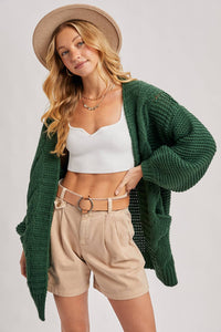 CHUNKY CABLE LANTERN SLEEVE CARDIGAN