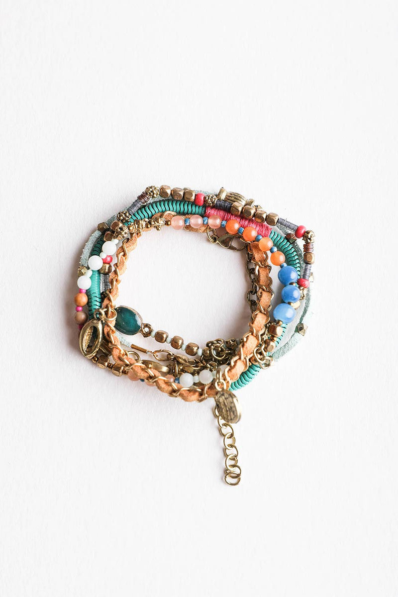 Boho Teal & Multi-Color Stacked Bracelet Set – Bold Style💫: Teal