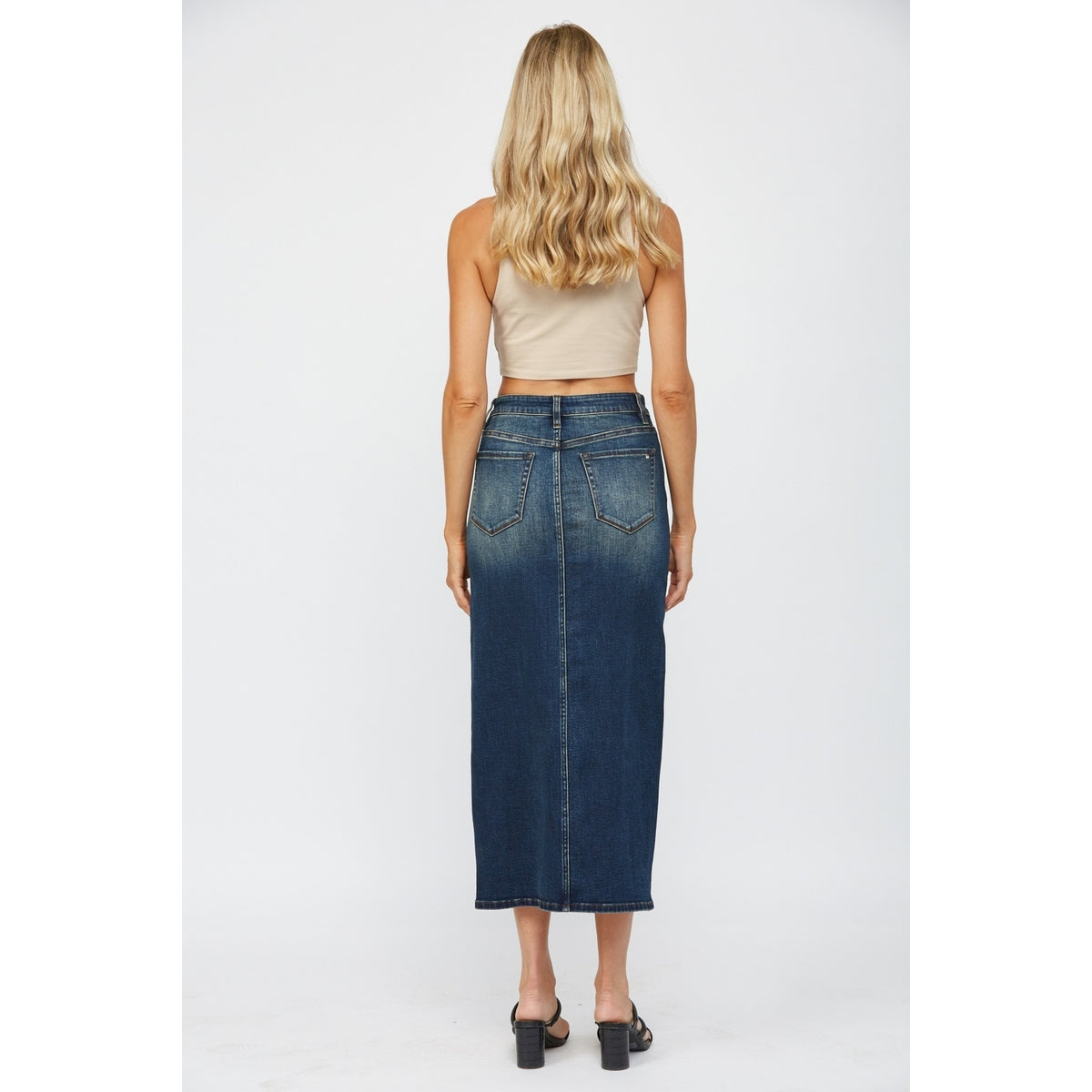 Dallas Cowgirl Denim Maxi Skirt with front slit