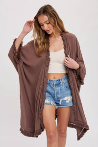 FRINGED KIMONO: MOCHA
