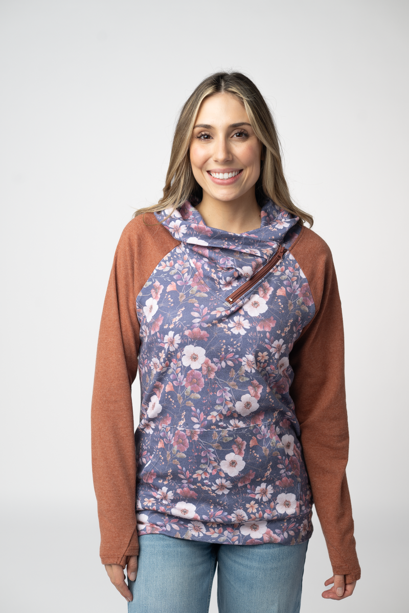 Classic Zoey ZipCowl Sweater  - Blushwood Floral and Terra Cotta