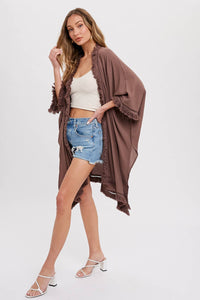 FRINGED KIMONO: MOCHA