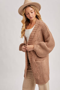 CHUNKY CABLE LANTERN SLEEVE CARDIGAN