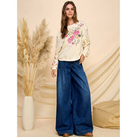 Ankle Drawstring Wide Denim Pants: Dark Wash