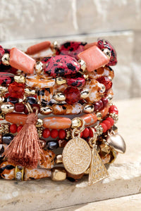 10-in-1 Natural Stone Layered Bracelet Set: Lava