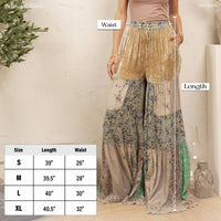 **Pre-Order: Will arrive August** Boho Tiered Patchwork Flare Pants Velvet Drawstring Waist